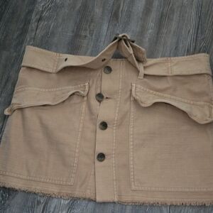 Free People Button-Front Utility Mini Skirt in Khaki
